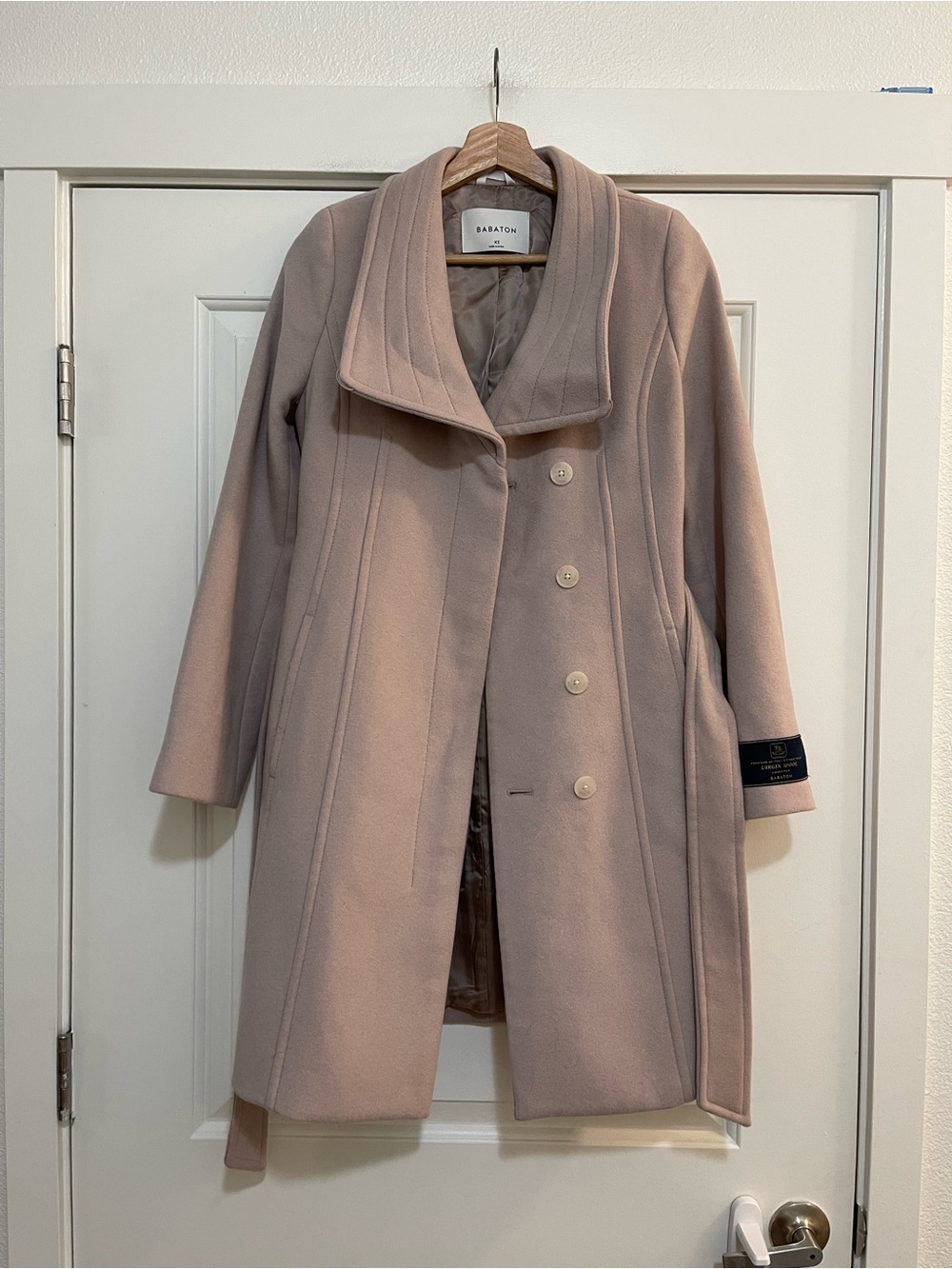 Babaton Button Tie Front Wool Coat
